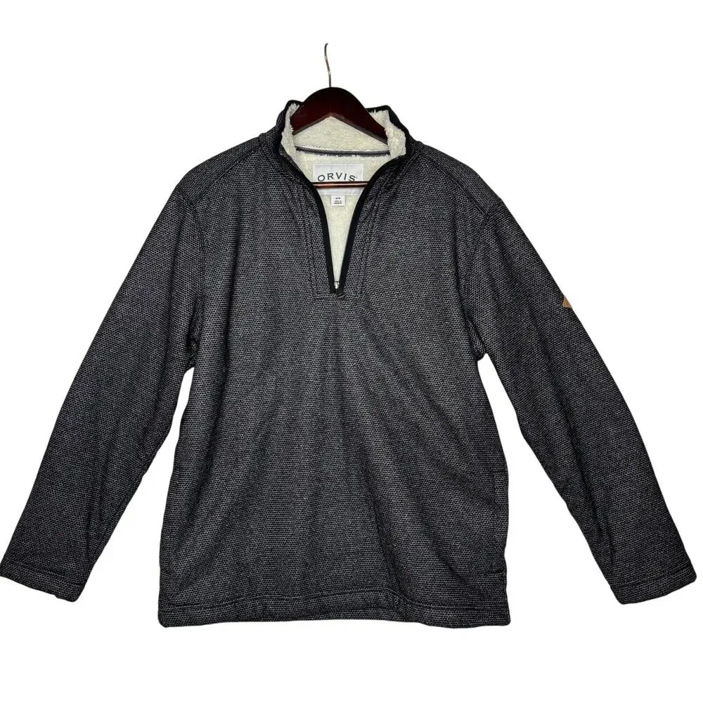 Orvis Black Fleece Lined Quarter Zip Pullover Outdoor Gorpcore Sweater Medium
